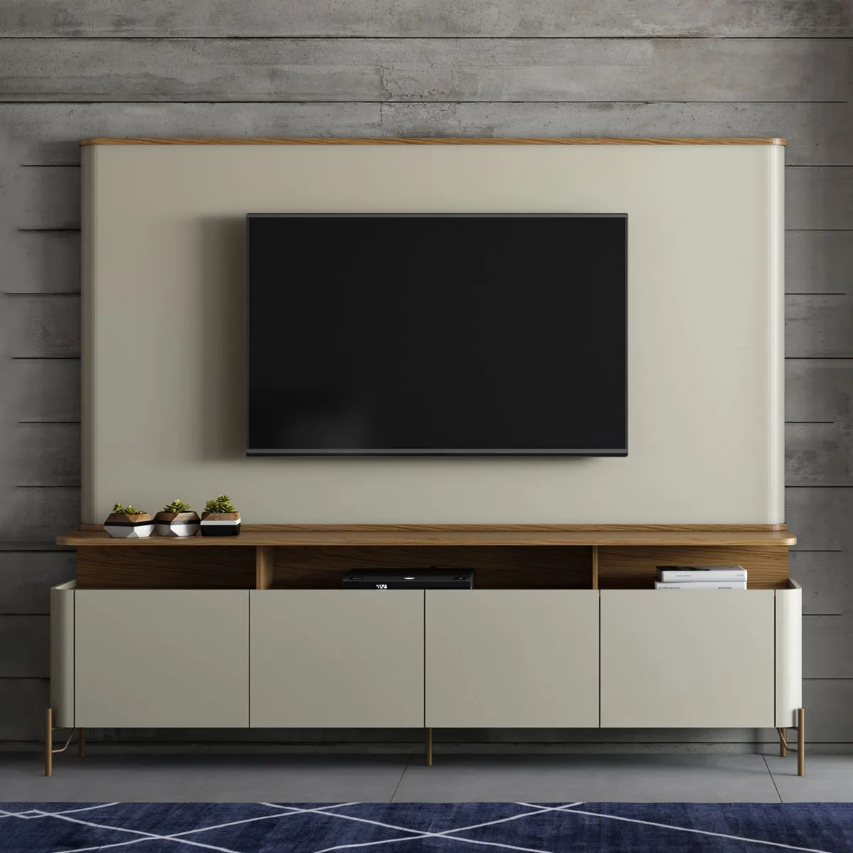 Rack com Painel 180cm para Sala 4 Portas e Pés em Metal